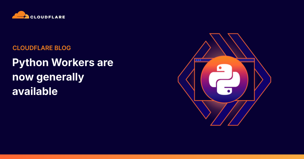 Cloudflare artwork for Python Workers showing the Python logo inside a Workers frame