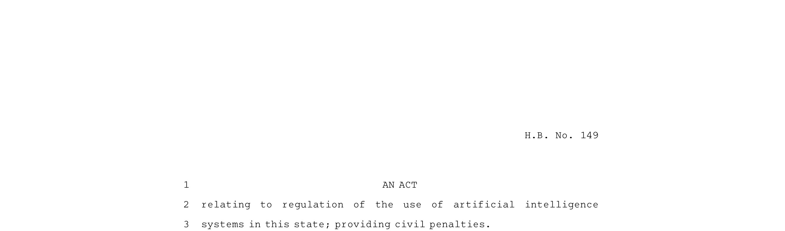 First page of the enrolled text of Texas House Bill 149, the Texas Responsible AI Governance Act