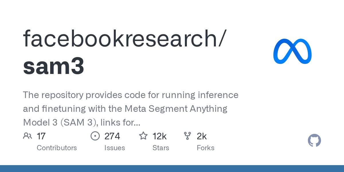 GitHub social preview for the facebookresearch/sam3 repository