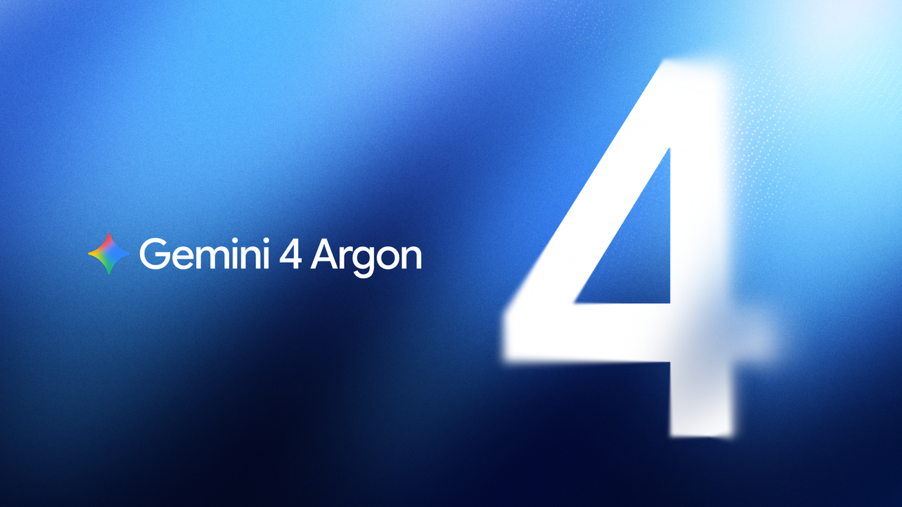 Google key art reading Gemini 4 Argon beside a large white numeral 4 on a blue field